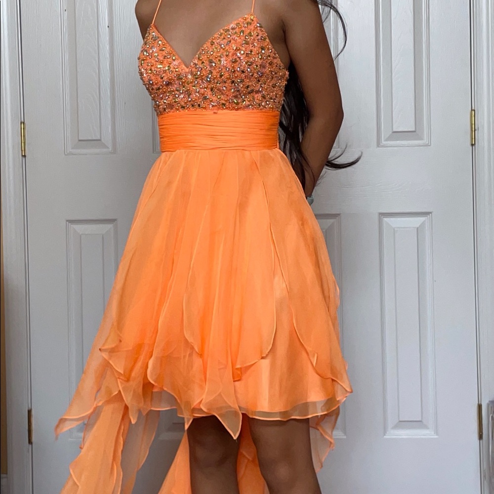Short Orange Strappy Formal Dress (Prom/ Homecoming)